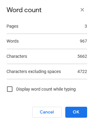 characters with and without spaces docs